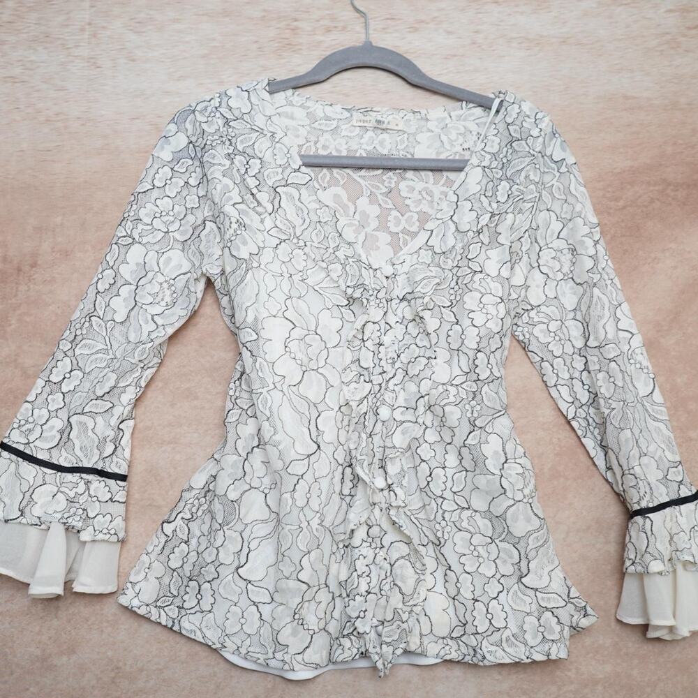 Paper Moon Floral Lace Ruffle Blouse XS